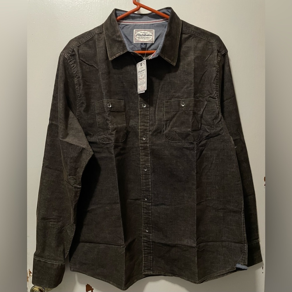 Flag & Anthem Men’s Plaid Button-Up Long Sleeve Corduroy Shirt Brown Size Large